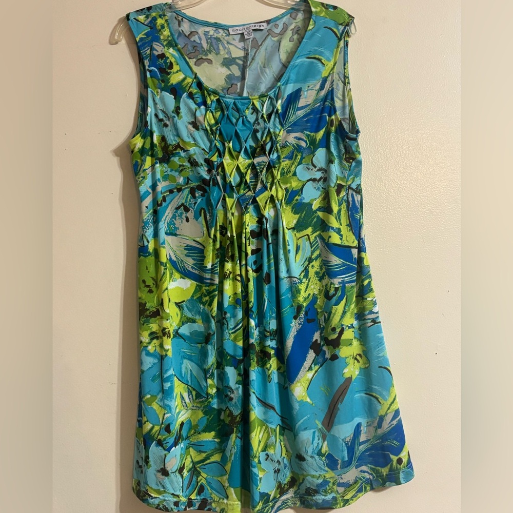 Madison Leigh Aqua and Mint Beautiful Tropical Sleeveless Dress
